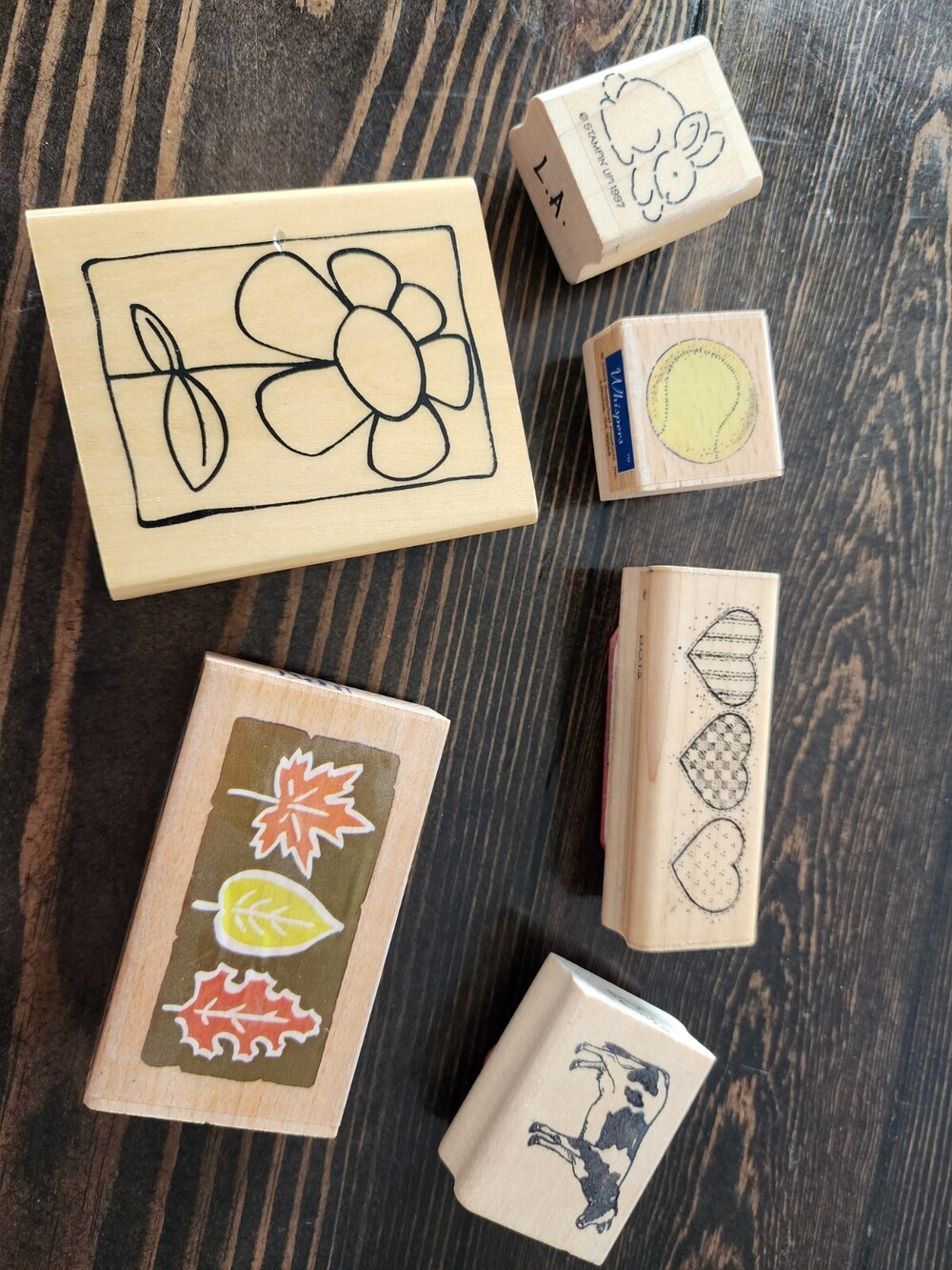 Stampin' UP! Stamps Wood Mounted Rubber Lot Of Stamps Lot Of 6 Mixed Lot 90s Y2K